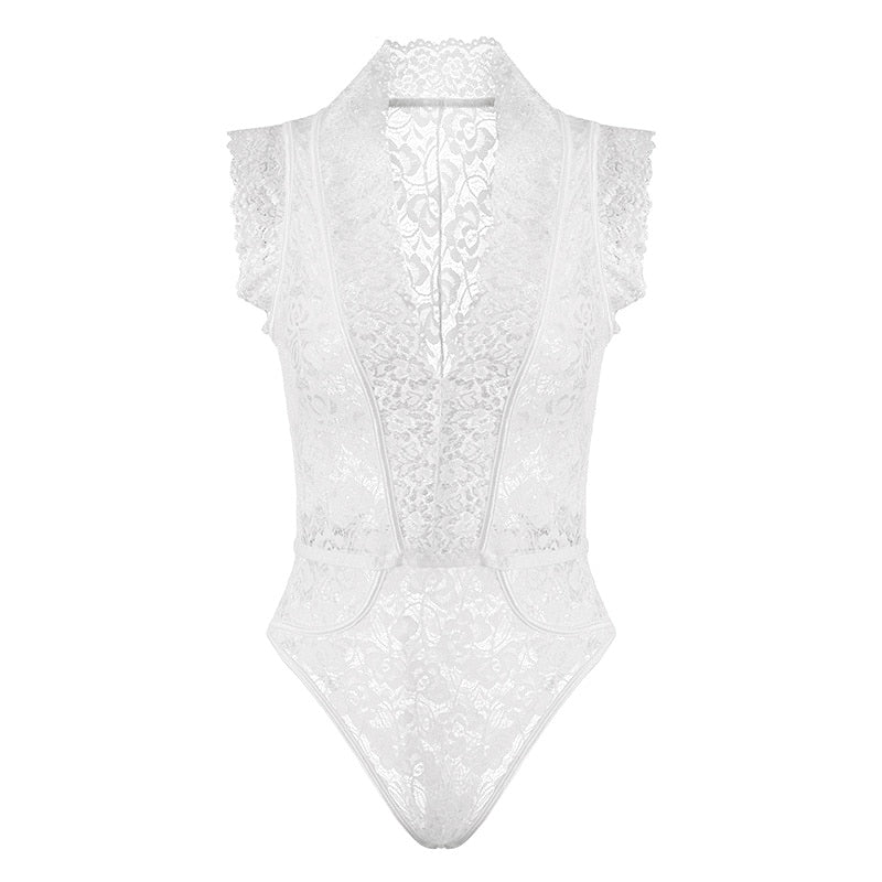 Floral  Tight Lace Sheer Bodysuit